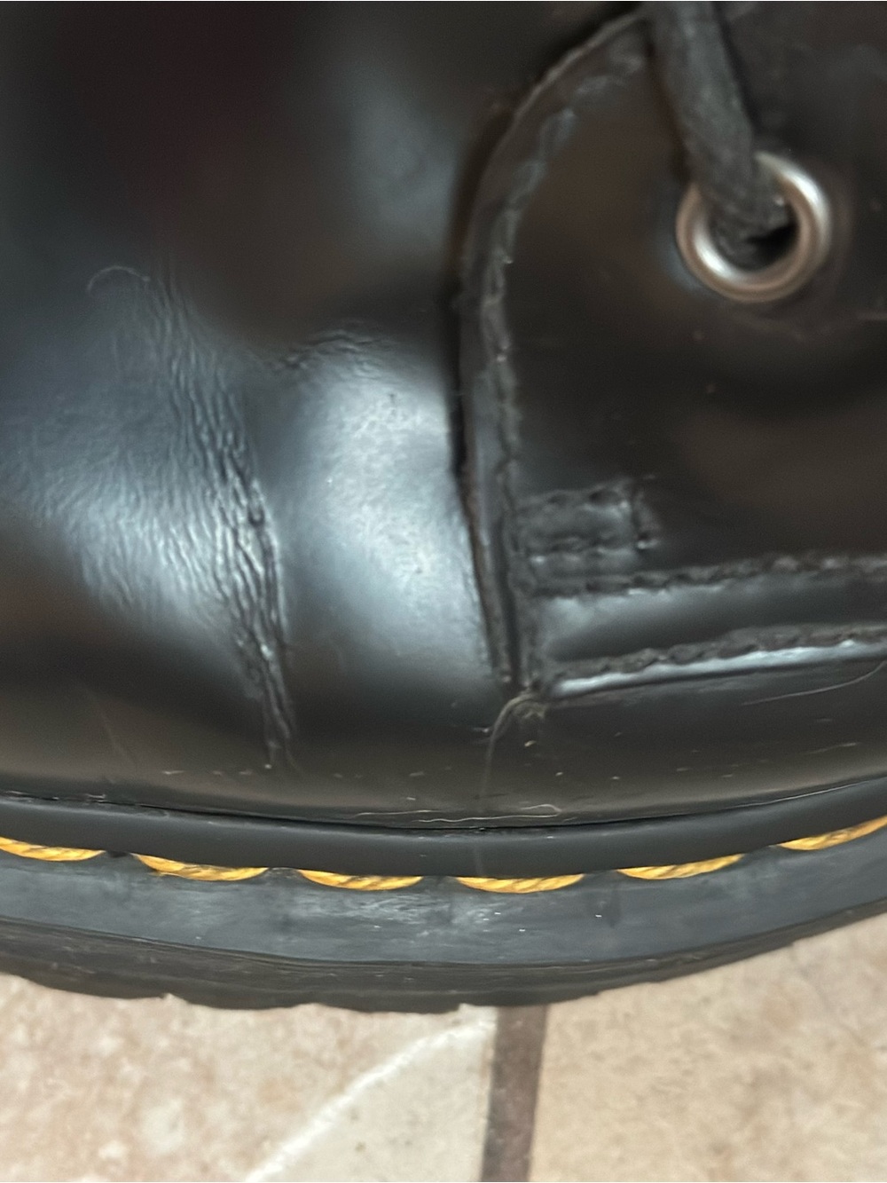 Dr. Martens Jadon Smooth Leather Platform Lace-Up Boots with Yellow Stitching - Picture 4 of 5